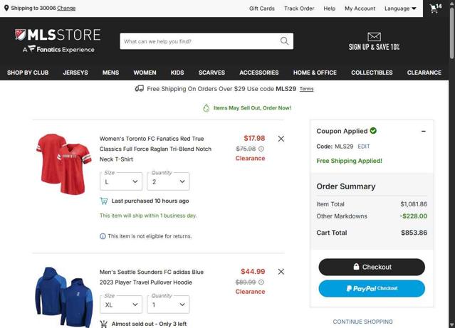 FC Cincinnati checkout page showing FC Cincinnati promo code box | Screenshot taken by SimplyCodes community member on Oct 2, 2025
