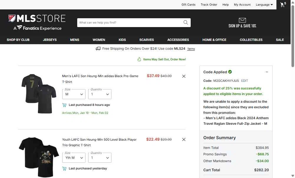 FC Dallas checkout page showing FC Dallas promo code box | Screenshot taken by SimplyCodes community member on Jan 4, 2026