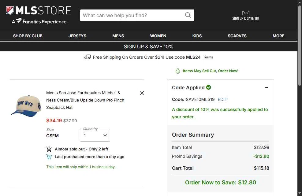FC Dallas checkout page showing FC Dallas promo code box | Screenshot taken by SimplyCodes community member on Jan 14, 2026