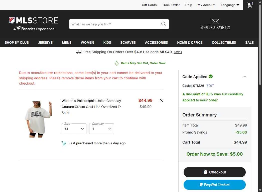 FC Dallas checkout page showing FC Dallas promo code box | Screenshot taken by SimplyCodes community member on Feb 1, 2026