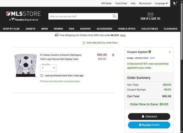 FC Dallas checkout page showing FC Dallas promo code box | Screenshot taken by SimplyCodes community member on Oct 3, 2025