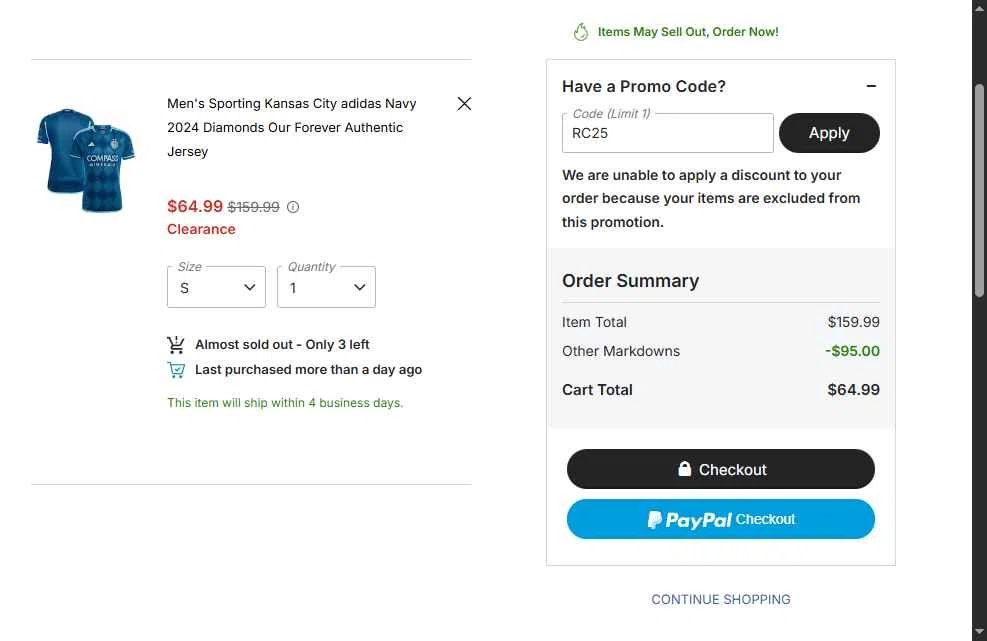 FC Dallas checkout page showing FC Dallas promo code box | Screenshot taken by SimplyCodes community member on Jan 31, 2026