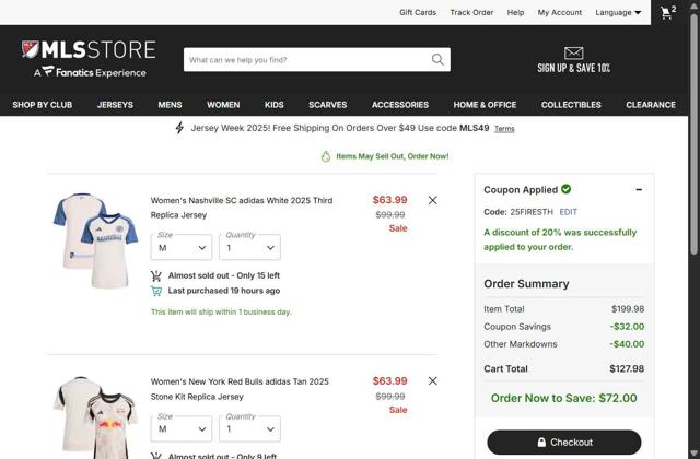 FC Dallas checkout page showing FC Dallas promo code box | Screenshot taken by SimplyCodes community member on Sep 27, 2025