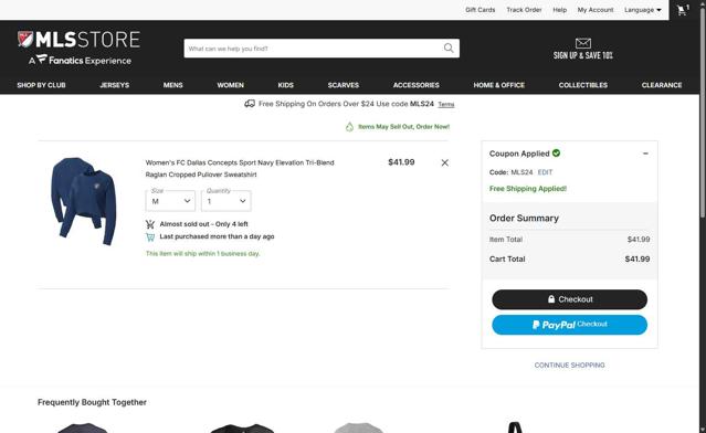 FC Dallas checkout page showing FC Dallas promo code box | Screenshot taken by SimplyCodes community member on Oct 6, 2025