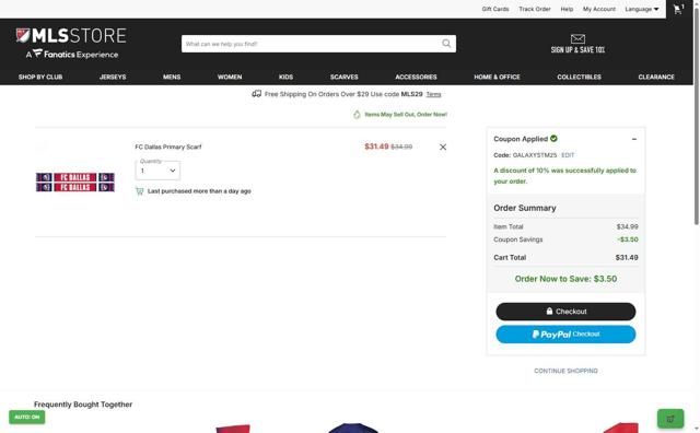FC Dallas checkout page showing FC Dallas promo code box | Screenshot taken by SimplyCodes community member on Oct 2, 2025