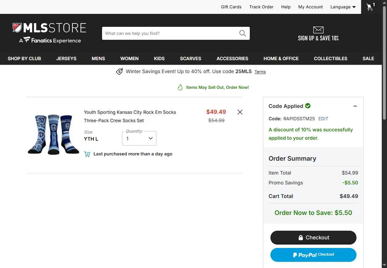FC Dallas checkout page showing FC Dallas promo code box | Screenshot taken by SimplyCodes community member on Dec 27, 2025