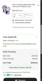 FC Dallas coupon verification screenshot