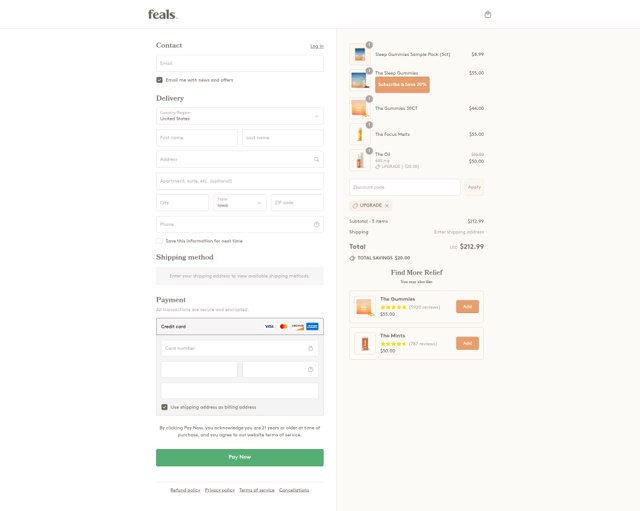 Feals checkout page showing Feals discount code box | Screenshot taken by SimplyCodes community member on Sep 5, 2025