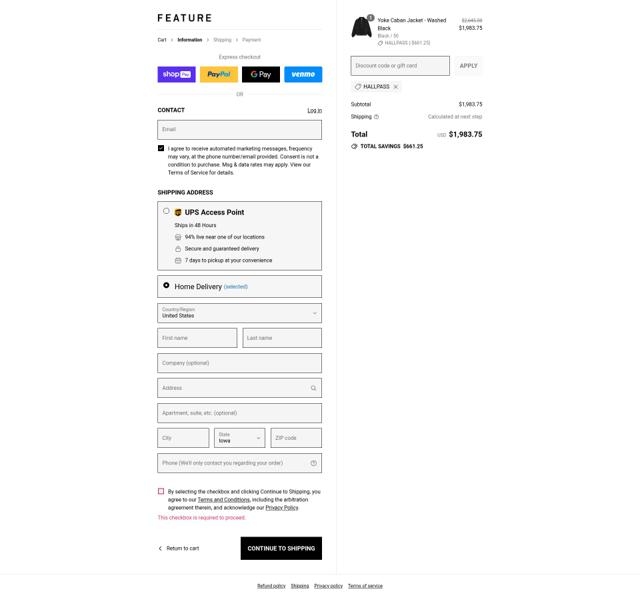 Feature checkout page showing Feature discount code box | Screenshot taken by SimplyCodes community member on Aug 1, 2025