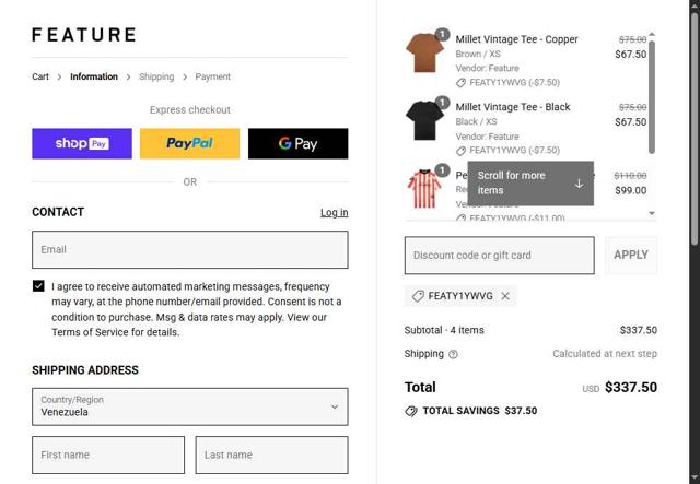 Feature checkout page showing Feature discount code box | Screenshot taken by SimplyCodes community member on Jul 22, 2025