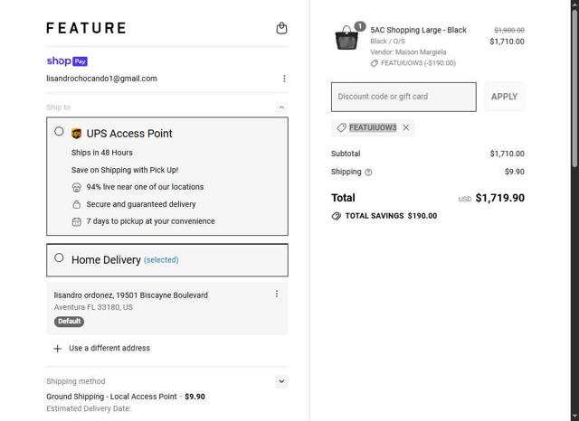 Feature checkout page showing Feature discount code box | Screenshot taken by SimplyCodes community member on Jul 12, 2025