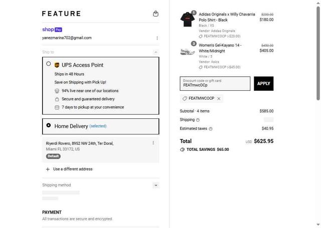 Feature checkout page showing Feature discount code box | Screenshot taken by SimplyCodes community member on Jul 12, 2025