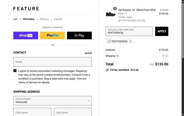 Feature checkout page showing Feature discount code box | Screenshot taken by SimplyCodes community member on Jul 23, 2025