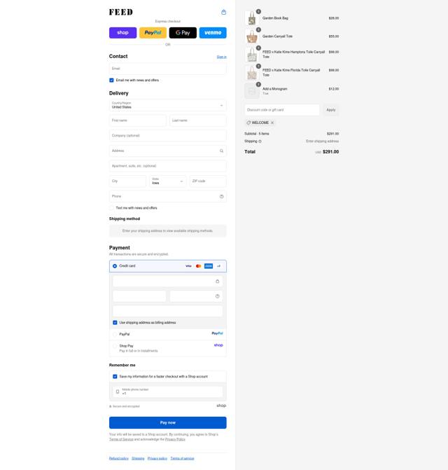 FEED Projects checkout page showing FEED Projects promo code box | Screenshot taken by SimplyCodes community member on Sep 13, 2025