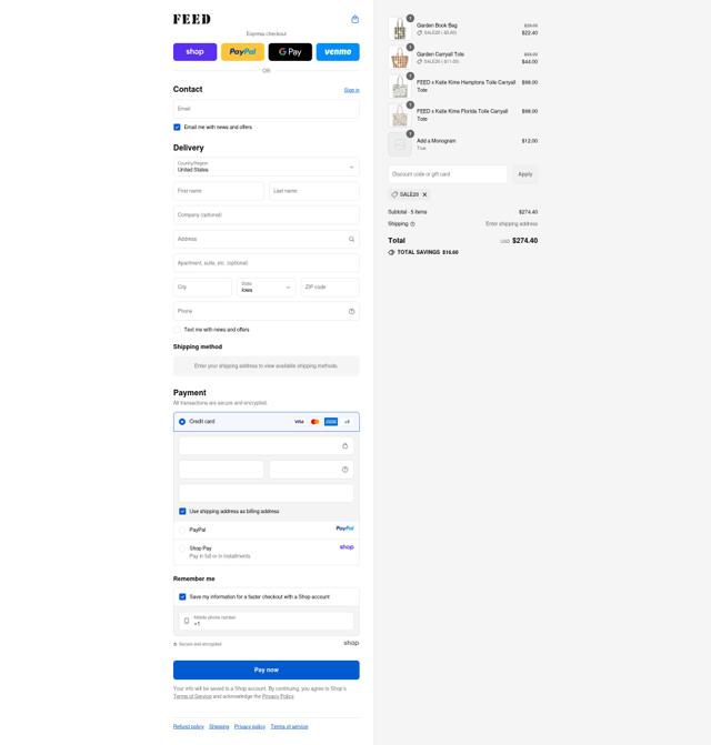 FEED Projects checkout page showing FEED Projects promo code box | Screenshot taken by SimplyCodes community member on Sep 13, 2025