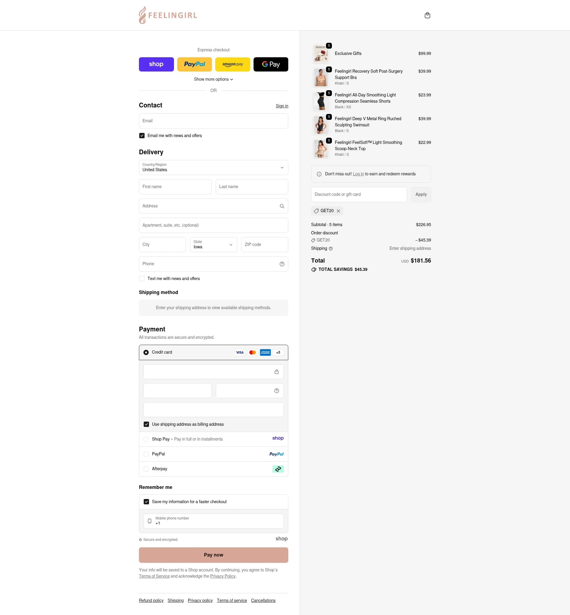 Feelingirl Official checkout page showing Feelingirl Official promo code box | Screenshot taken by SimplyCodes community member on Dec 31, 2025