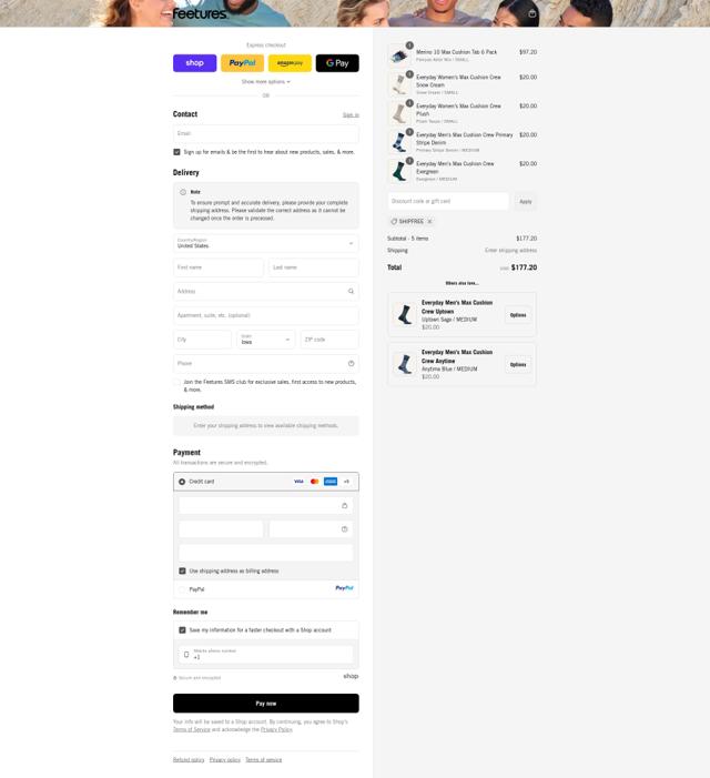 Feetures checkout page showing Feetures discount code box | Screenshot taken by SimplyCodes community member on Sep 14, 2025