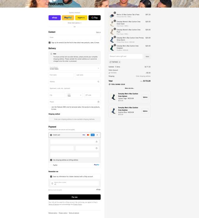 Feetures checkout page showing Feetures discount code box | Screenshot taken by SimplyCodes community member on Sep 14, 2025