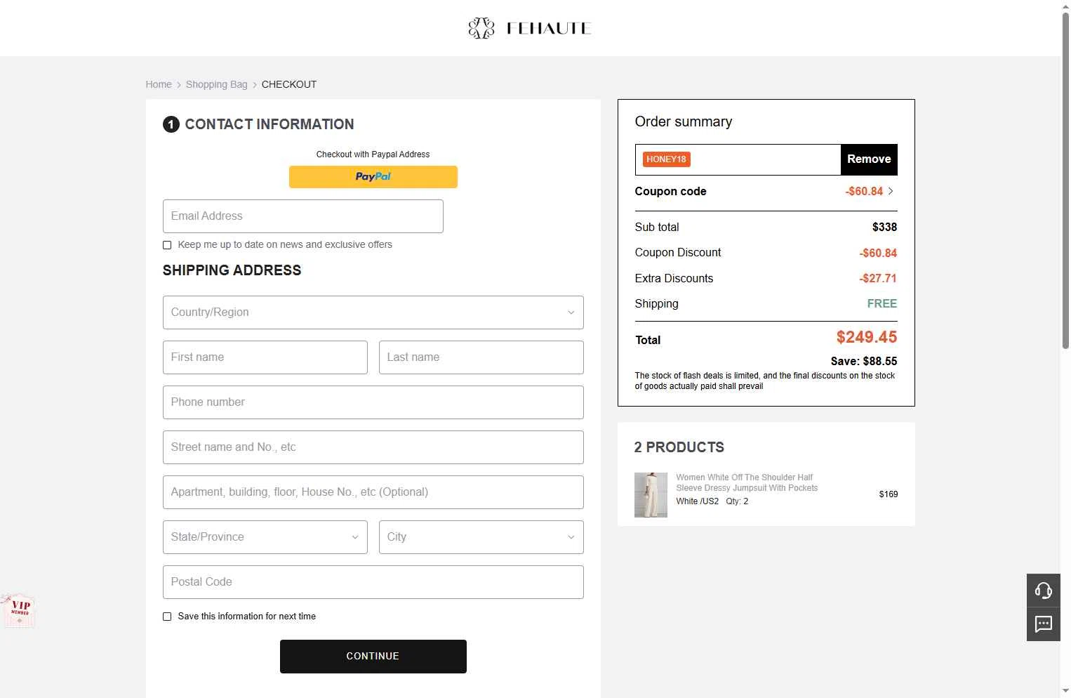 Fehaute checkout page showing Fehaute coupon code box | Screenshot taken by SimplyCodes community member on Dec 18, 2025