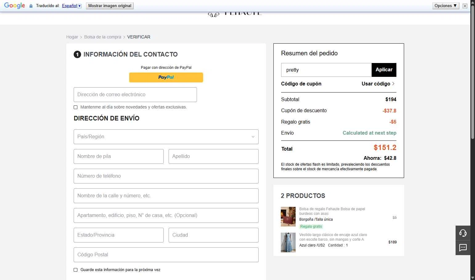 Fehaute checkout page showing Fehaute coupon code box | Screenshot taken by SimplyCodes community member on Dec 27, 2025