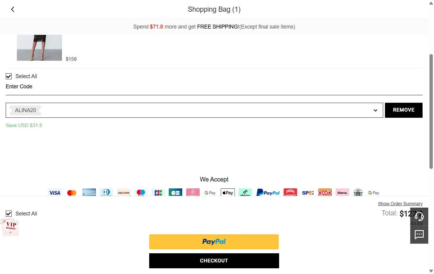 Fehaute checkout page showing Fehaute coupon code box | Screenshot taken by SimplyCodes community member on Dec 19, 2025
