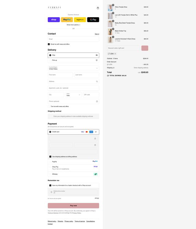 FEHRNVI checkout page showing FEHRNVI discount code box | Screenshot taken by SimplyCodes community member on Sep 13, 2025