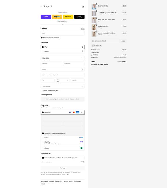 FEHRNVI checkout page showing FEHRNVI discount code box | Screenshot taken by SimplyCodes community member on Sep 13, 2025