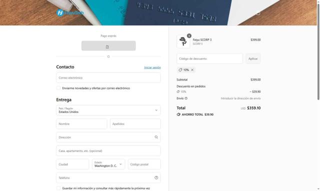 Feiyutech checkout page showing Feiyutech promo code box | Screenshot taken by SimplyCodes community member on Sep 11, 2025