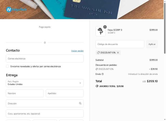 Feiyutech checkout page showing Feiyutech promo code box | Screenshot taken by SimplyCodes community member on Sep 11, 2025