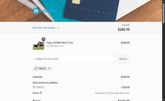 Feiyutech checkout page showing Feiyutech promo code box | Screenshot taken by SimplyCodes community member on Sep 9, 2025