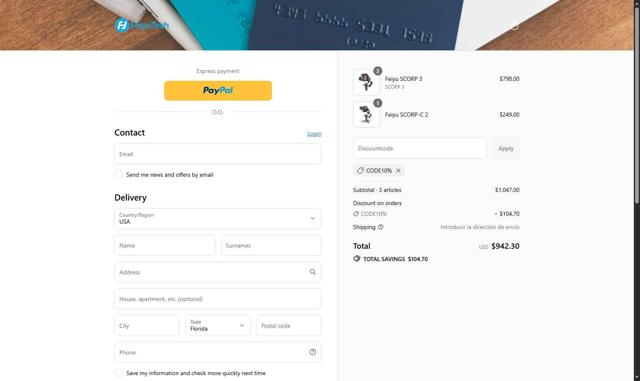 Feiyutech checkout page showing Feiyutech promo code box | Screenshot taken by SimplyCodes community member on Sep 11, 2025