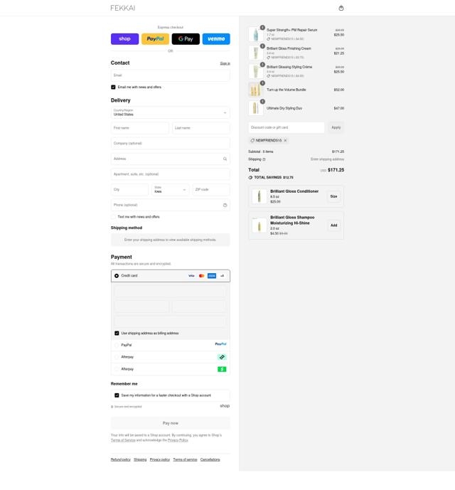 Fekkai checkout page showing Fekkai discount code box | Screenshot taken by SimplyCodes community member on Sep 12, 2025