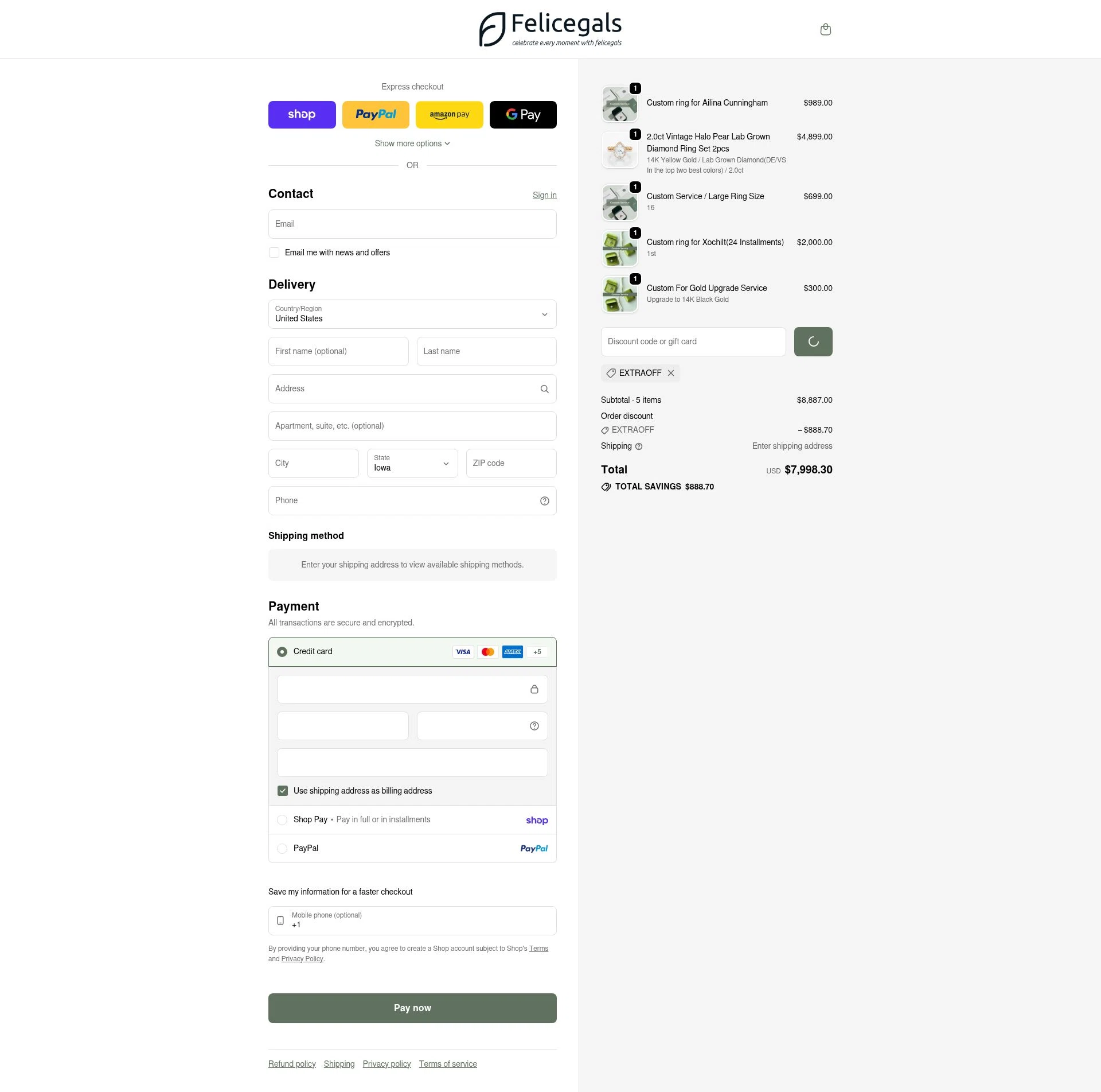 Felicegals checkout page showing Felicegals discount code box | Screenshot taken by SimplyCodes community member on Feb 20, 2026
