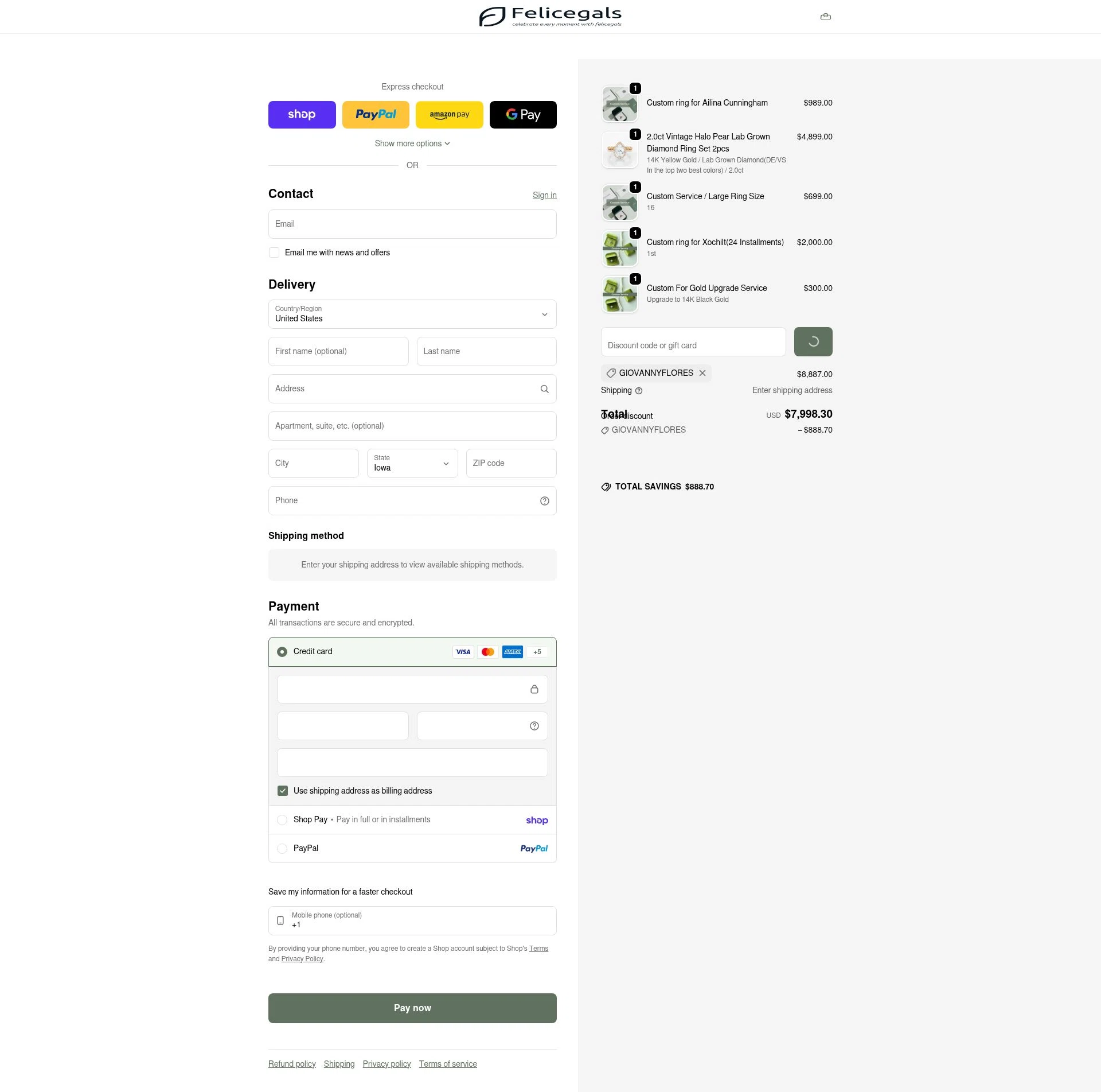 Felicegals checkout page showing Felicegals discount code box | Screenshot taken by SimplyCodes community member on Feb 20, 2026