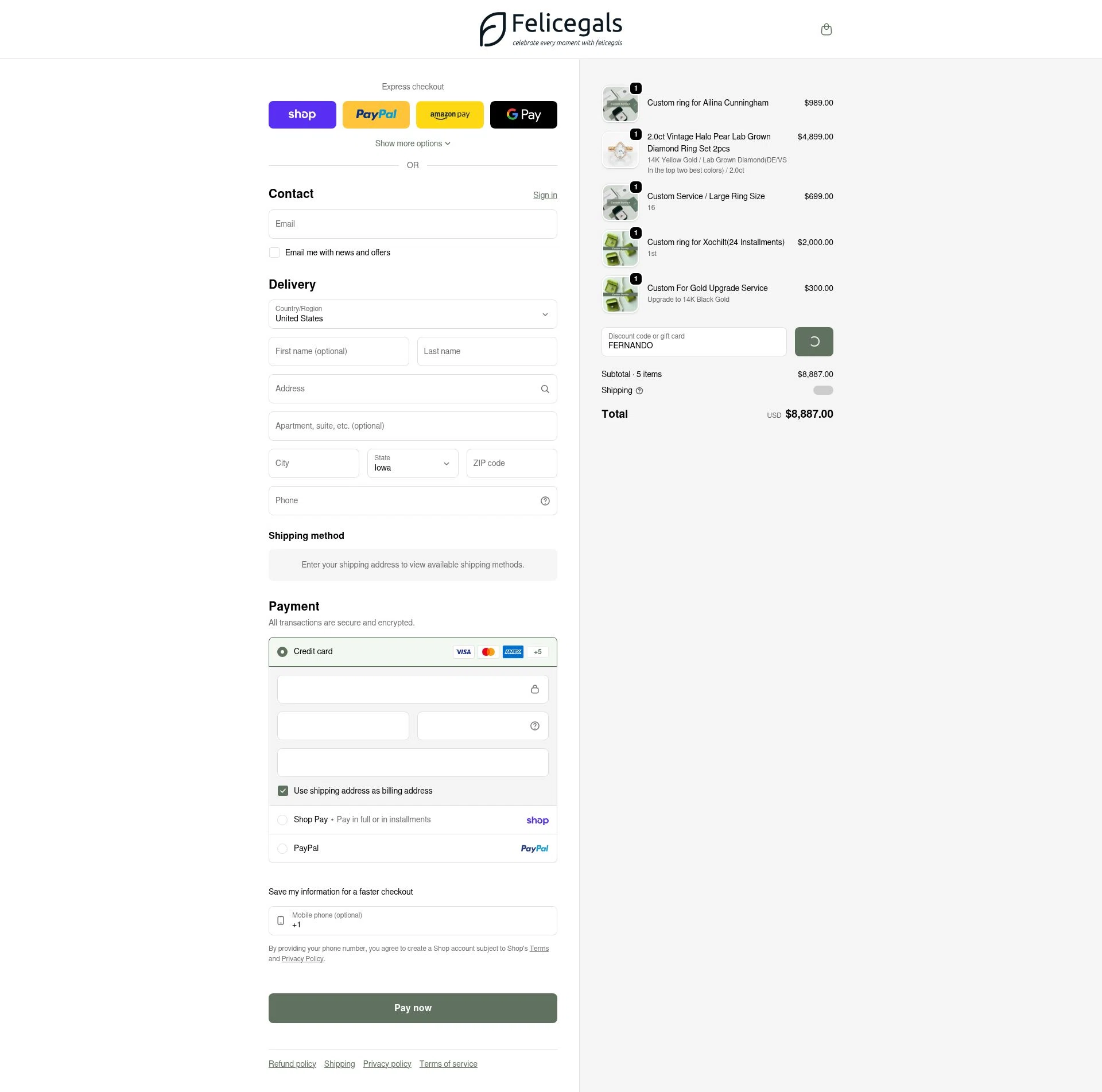 Felicegals checkout page showing Felicegals discount code box | Screenshot taken by SimplyCodes community member on Feb 20, 2026