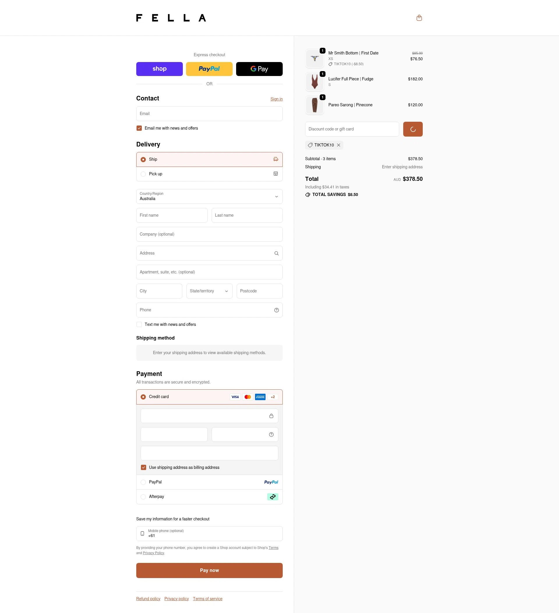 Fella Swim checkout page showing Fella Swim discount code box | Screenshot taken by SimplyCodes community member on Jan 12, 2026