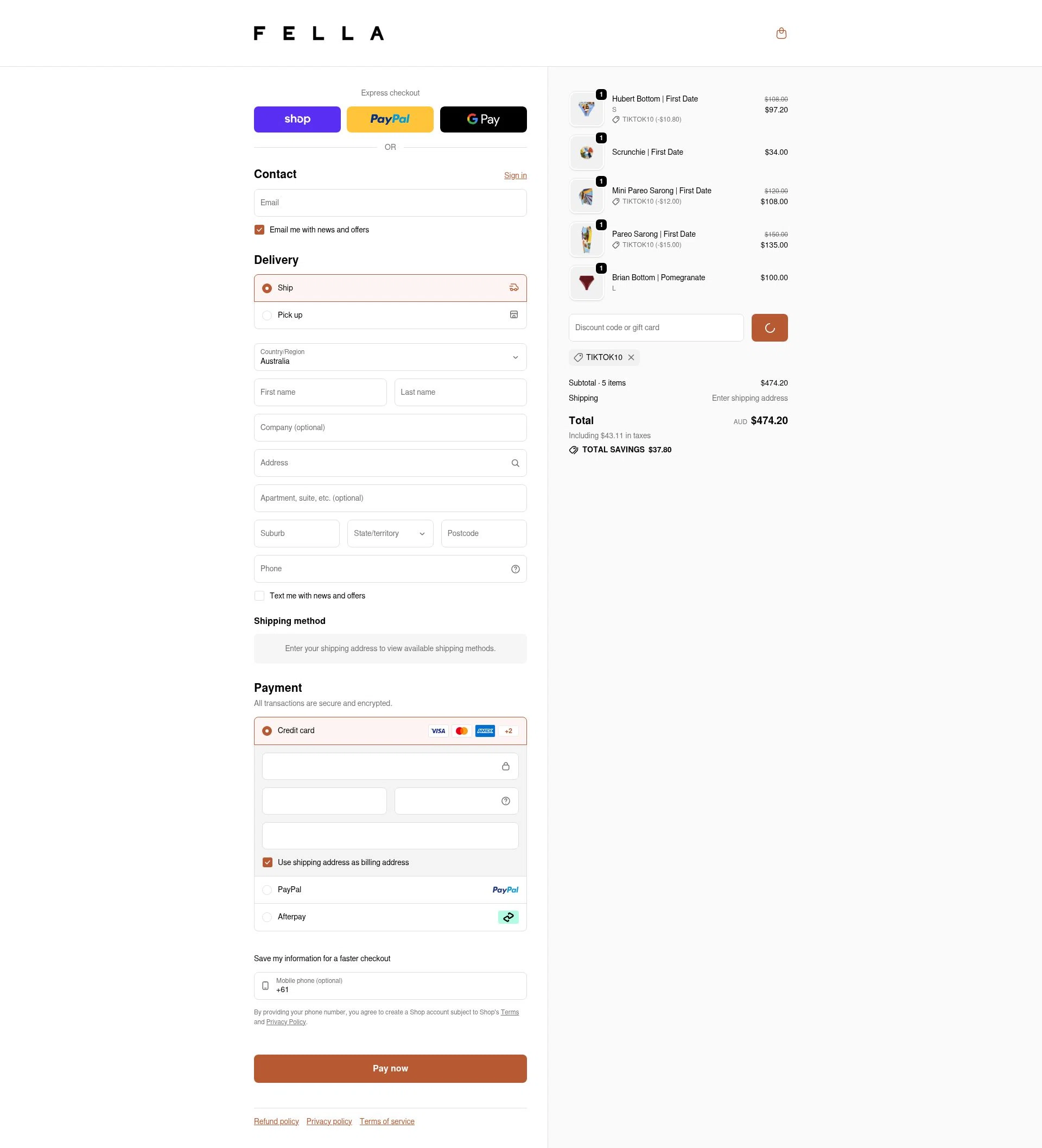 Fella Swim checkout page showing Fella Swim discount code box | Screenshot taken by SimplyCodes community member on Feb 9, 2026