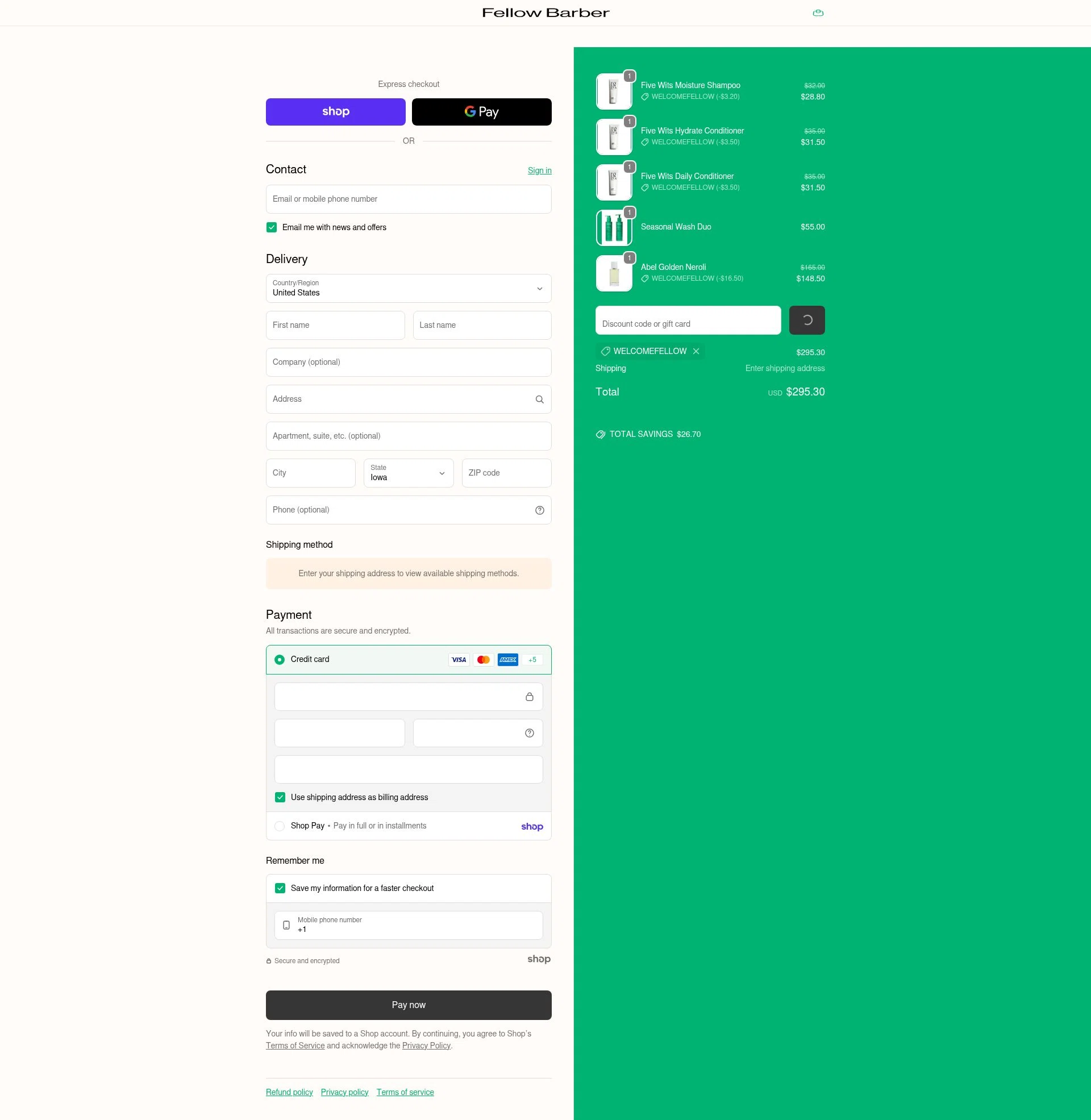 Fellow Barber checkout page showing Fellow Barber promo code box | Screenshot taken by SimplyCodes community member on Jan 27, 2026