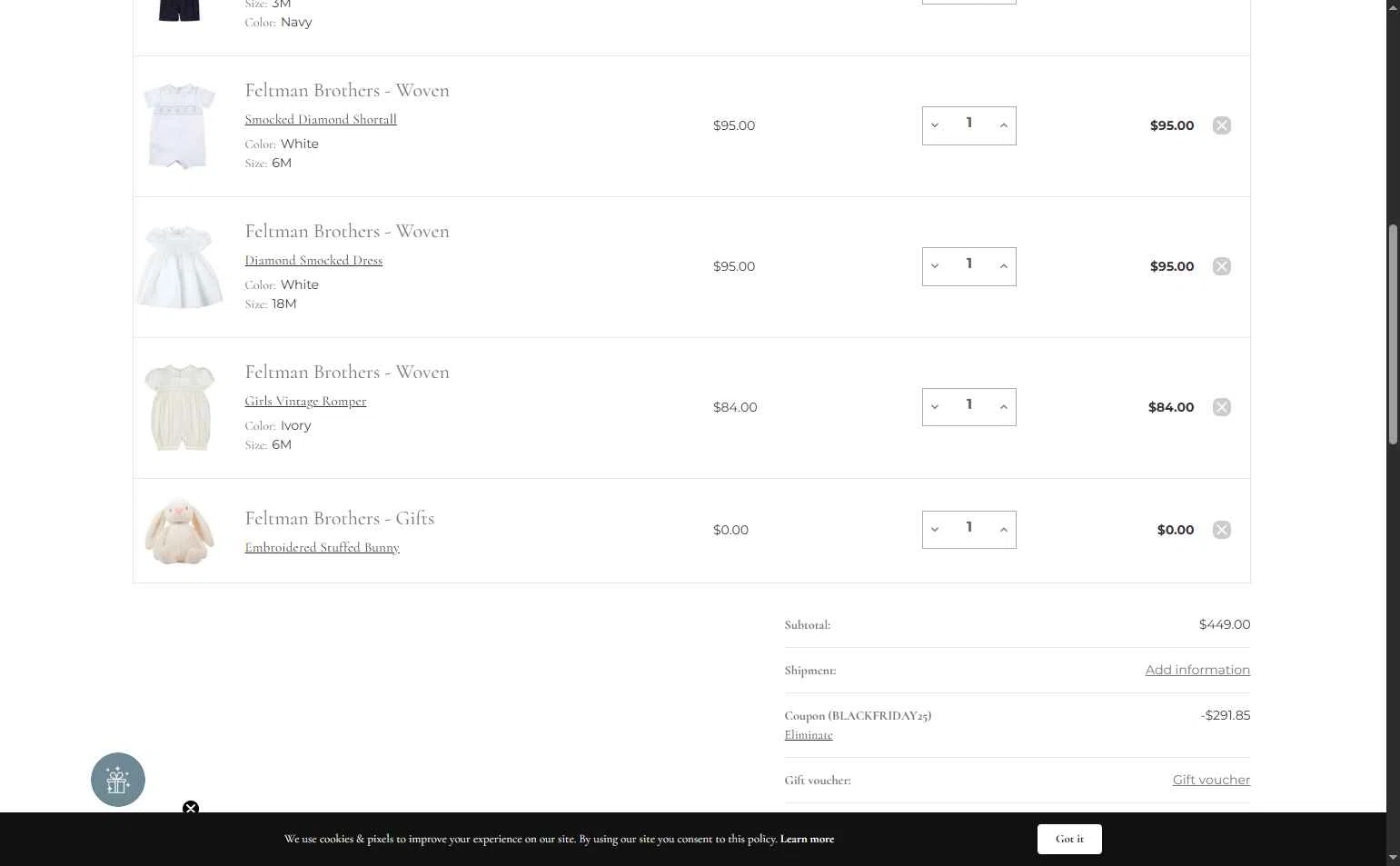 Feltman Brothers checkout page showing Feltman Brothers promo code box | Screenshot taken by SimplyCodes community member on Nov 17, 2025
