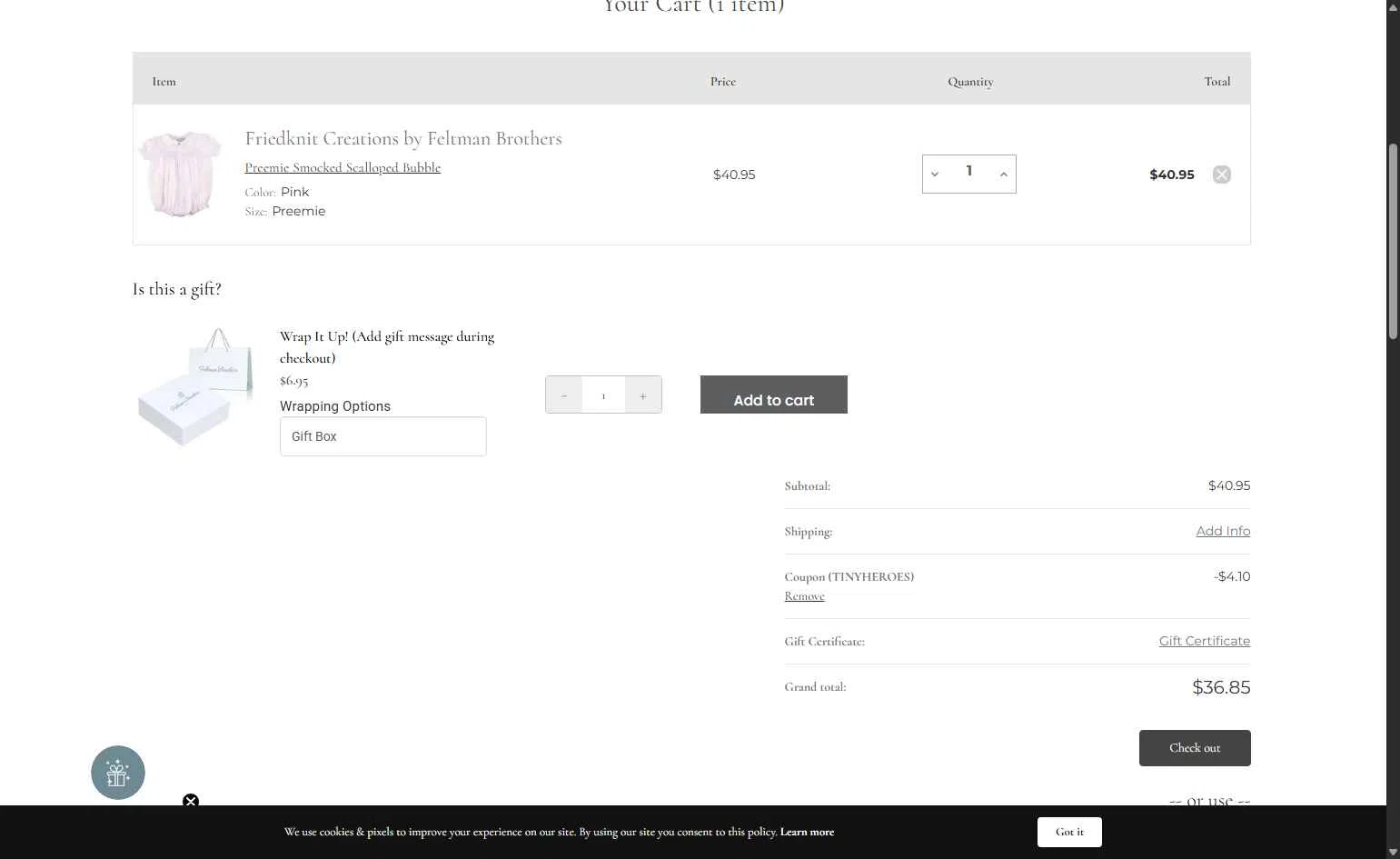 Feltman Brothers checkout page showing Feltman Brothers promo code box | Screenshot taken by SimplyCodes community member on Nov 26, 2025