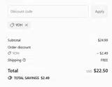 YOH coupon verification screenshot