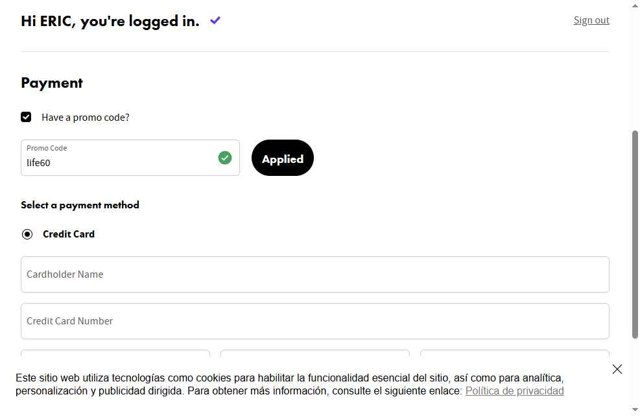 Fender Play checkout page showing Fender Play promo code box | Screenshot taken by SimplyCodes community member on Aug 18, 2025