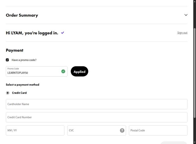 Fender Play checkout page showing Fender Play promo code box | Screenshot taken by SimplyCodes community member on Aug 28, 2025
