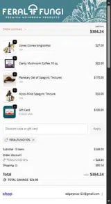 feralfungi10% coupon verification screenshot