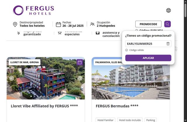 Fergus Hotels checkout page showing Fergus Hotels promo code box | Screenshot taken by SimplyCodes community member on Jul 26, 2025
