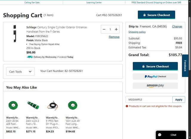 Ferguson Home checkout page showing Ferguson Home promo code box | Screenshot taken by SimplyCodes community member on Sep 14, 2025