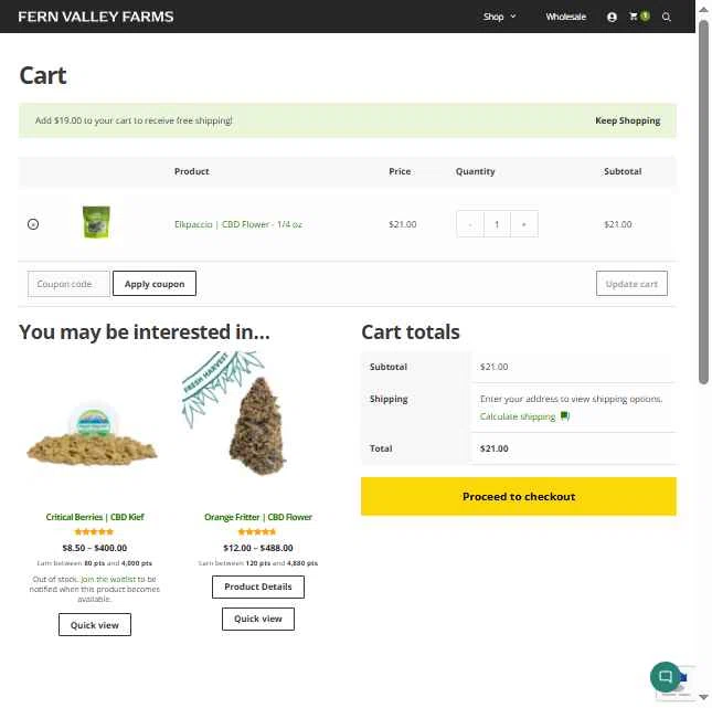 Fern Valley Farms checkout page showing Fern Valley Farms coupon code box | Screenshot taken by SimplyCodes community member on Jan 2, 2026