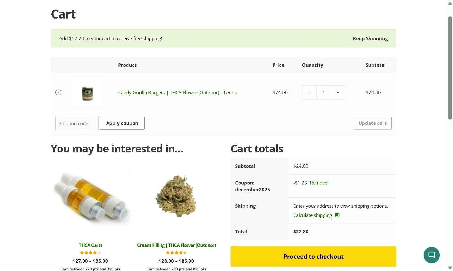 Fern Valley Farms checkout page showing Fern Valley Farms coupon code box | Screenshot taken by SimplyCodes community member on Dec 19, 2025