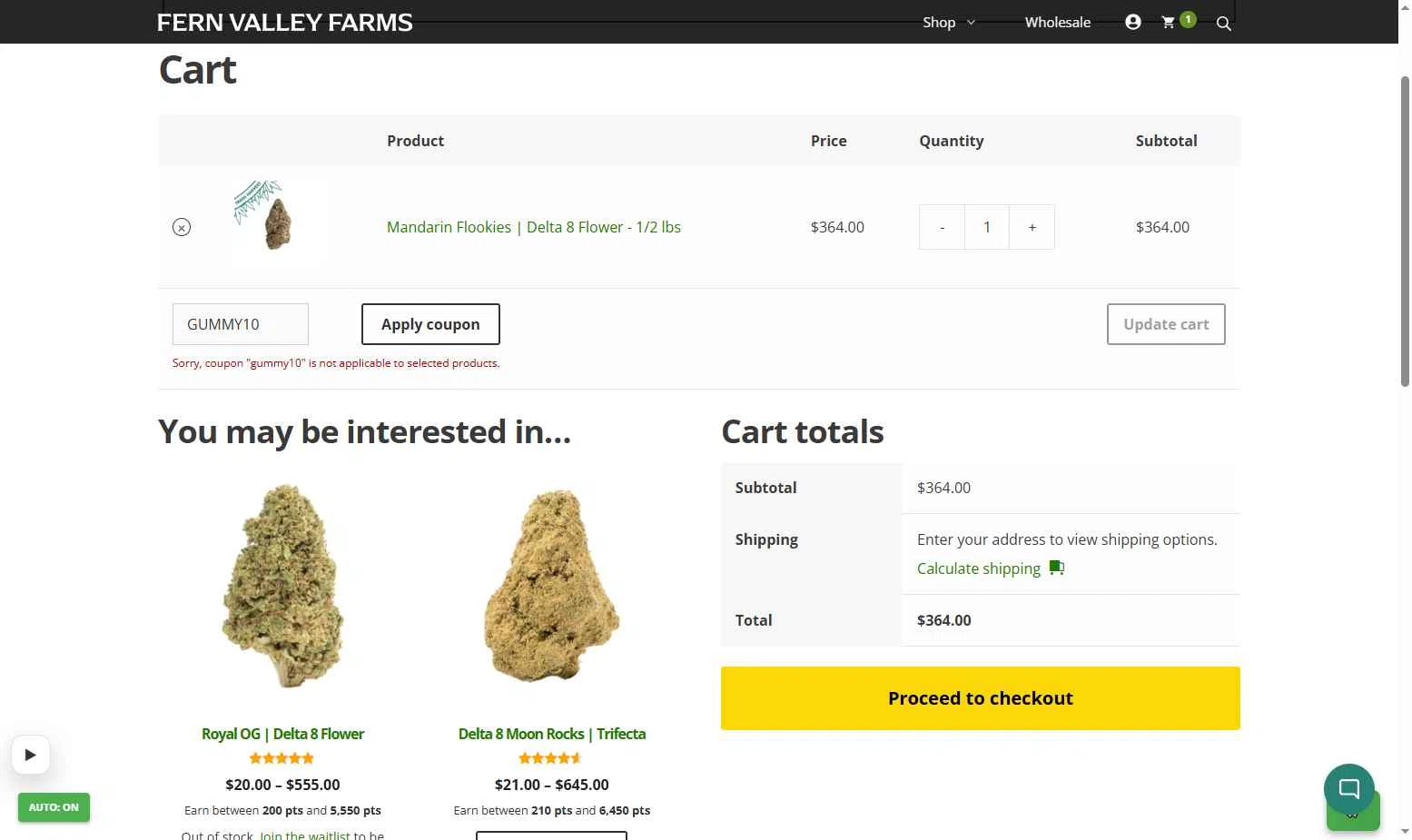 Fern Valley Farms checkout page showing Fern Valley Farms coupon code box | Screenshot taken by SimplyCodes community member on Jan 31, 2026