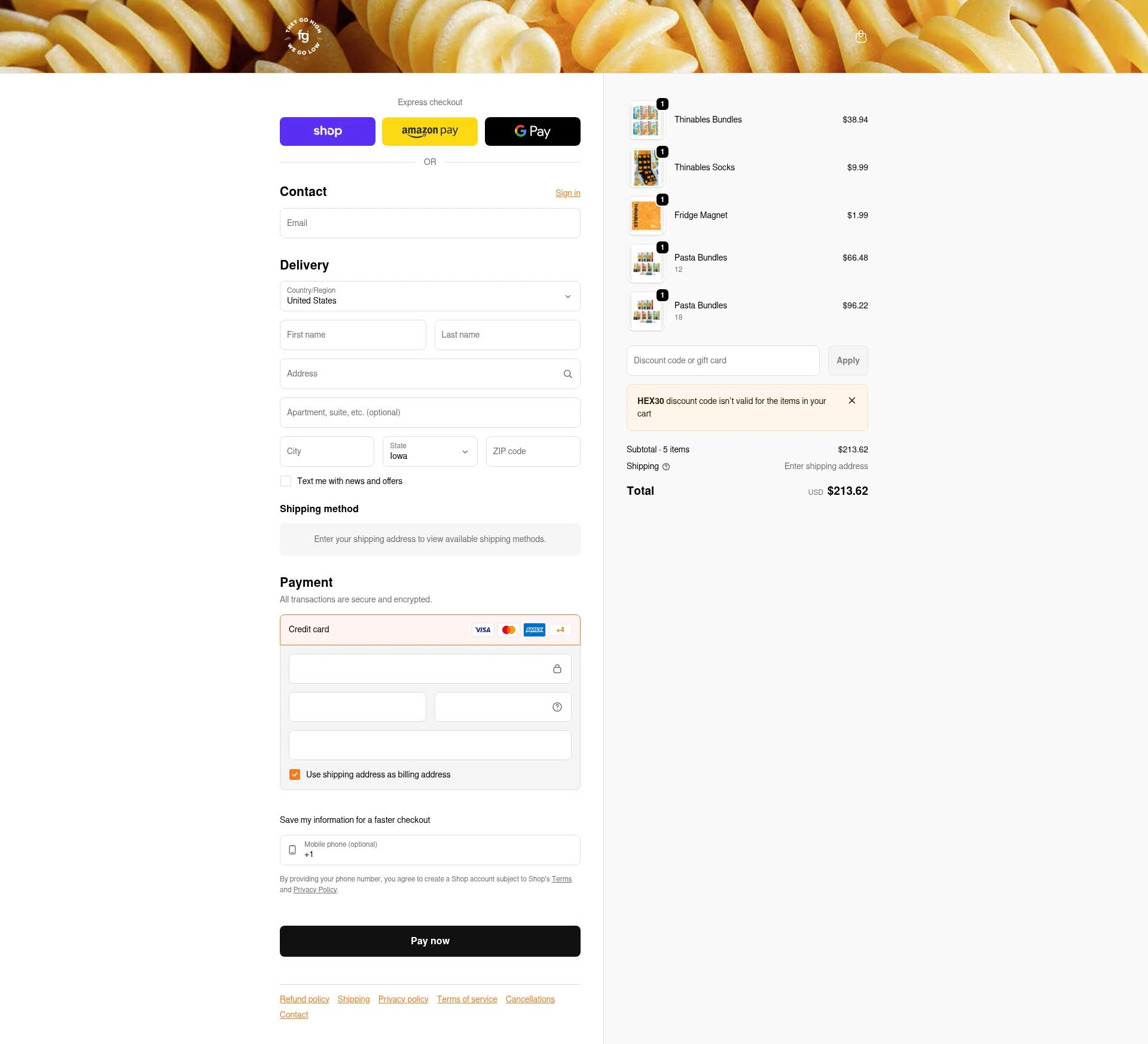 Fiber Gourmet checkout page showing Fiber Gourmet promo code box | Screenshot taken by SimplyCodes community member on Feb 5, 2026